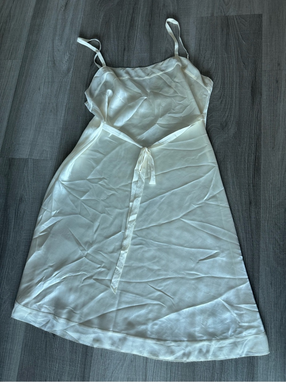 Vera Wang Ivory Satin Slip Dress with Tie Waist